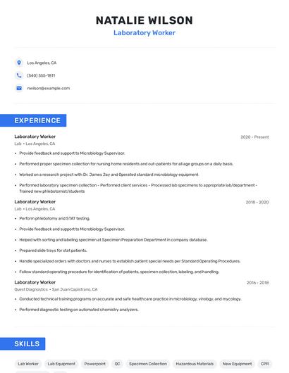 Laboratory Worker Resume
