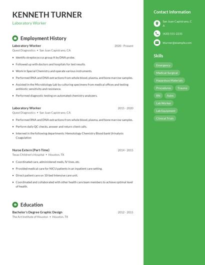 Laboratory Worker Resume
