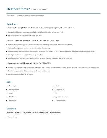 Laboratory Worker Resume