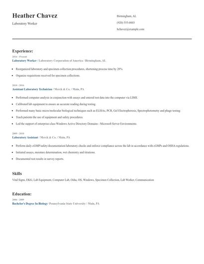 Laboratory Worker Resume