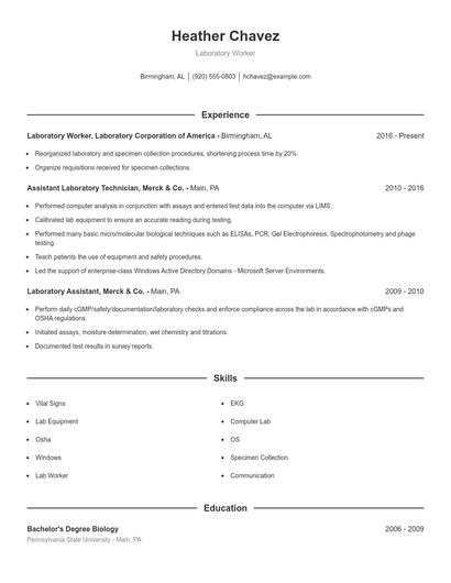Laboratory Worker Resume