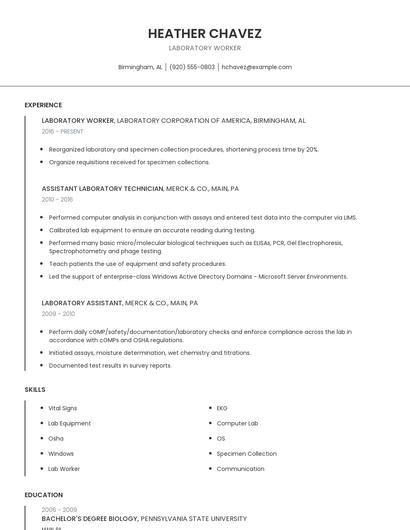 Laboratory Worker Resume
