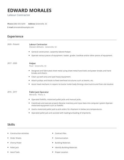 Labour Contractor Resume