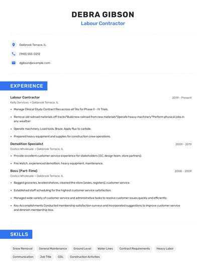 Labour Contractor Resume