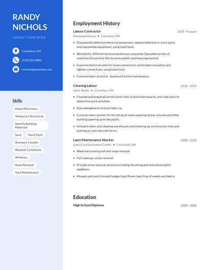 Labour Contractor Resume