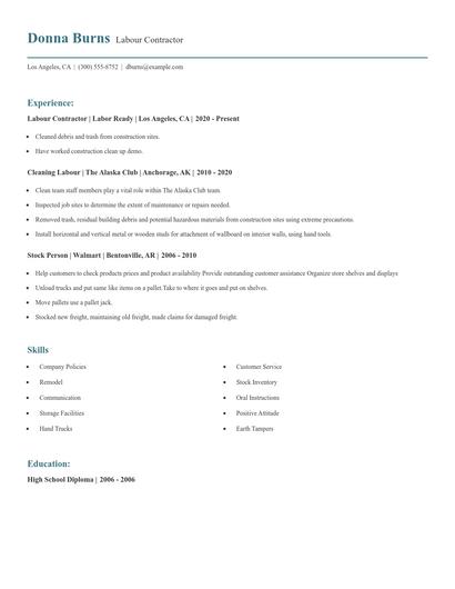 Labour Contractor Resume