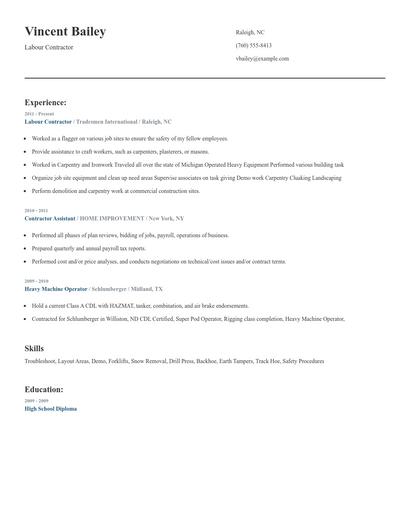 Labour Contractor Resume