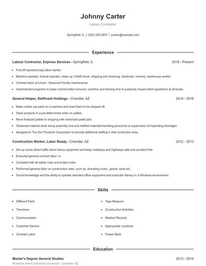 Labour Contractor Resume