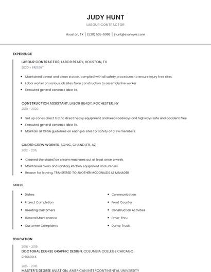 Labour Contractor Resume