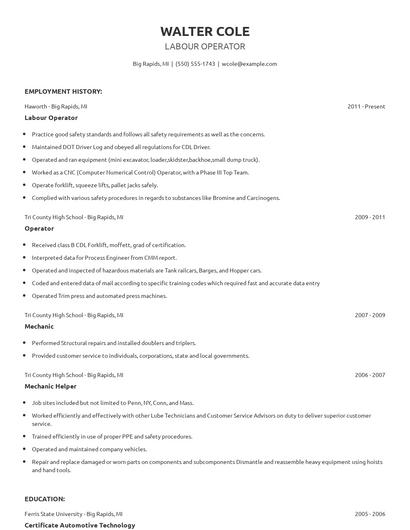 Labour Operator Resume