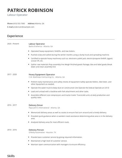 Labour Operator Resume