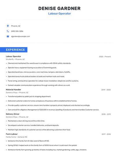 Labour Operator Resume