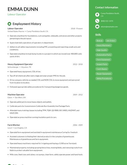 Labour Operator Resume