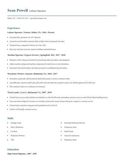 Labour Operator Resume