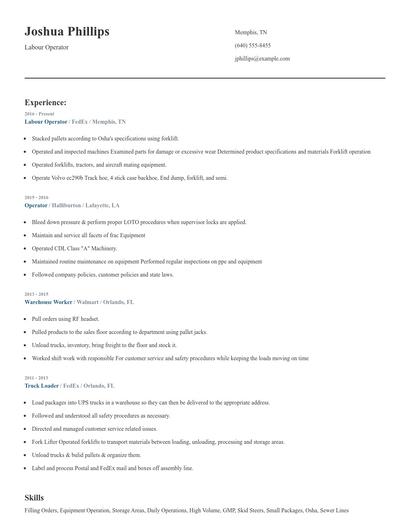 Labour Operator Resume