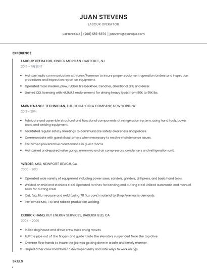 Labour Operator Resume