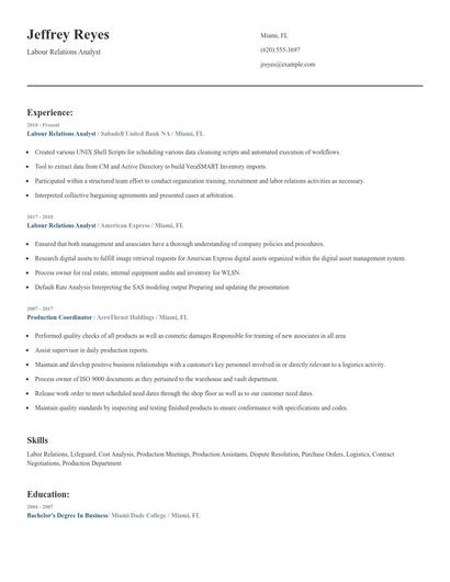 Labour Relations Analyst Resume