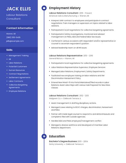 Labour Relations Consultant Resume