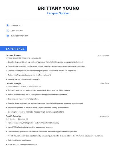 Lacquer Sprayer Resume