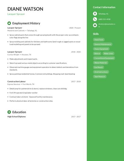 Lacquer Sprayer Resume