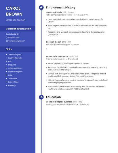 Lacrosse Coach Resume