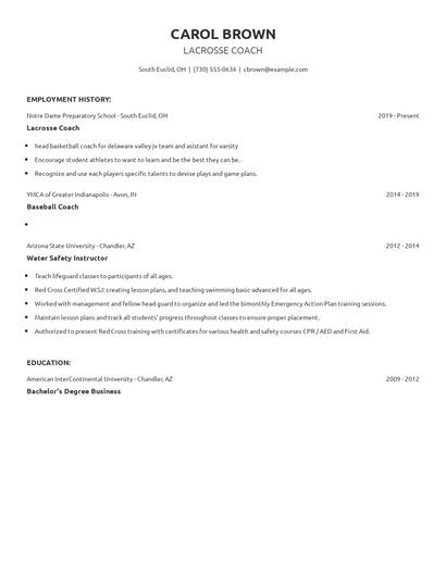 Lacrosse Coach Resume