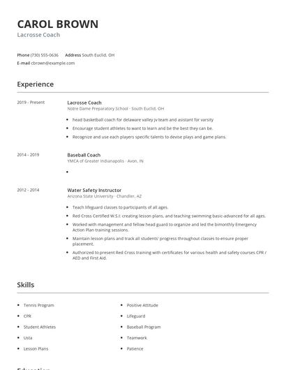 Lacrosse Coach Resume