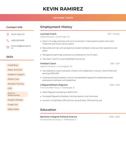 Lacrosse Coach Resume