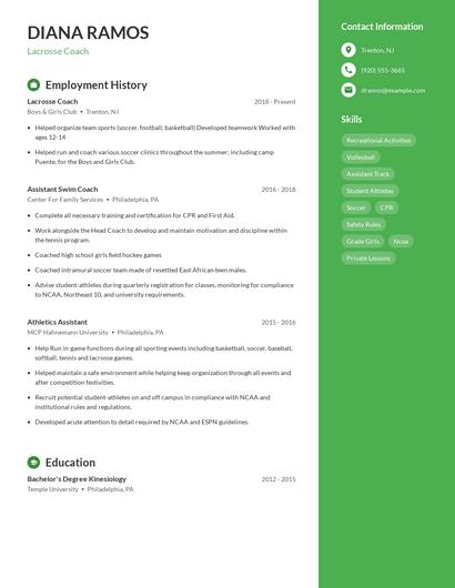 Lacrosse Coach Resume