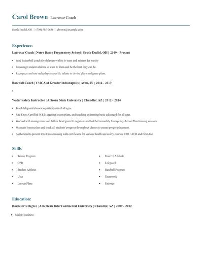 Lacrosse Coach Resume