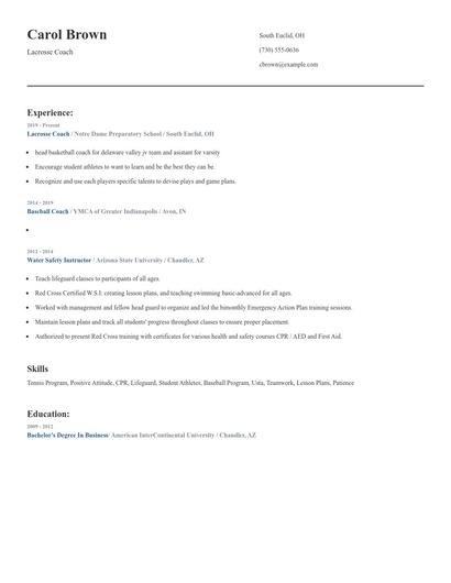 Lacrosse Coach Resume
