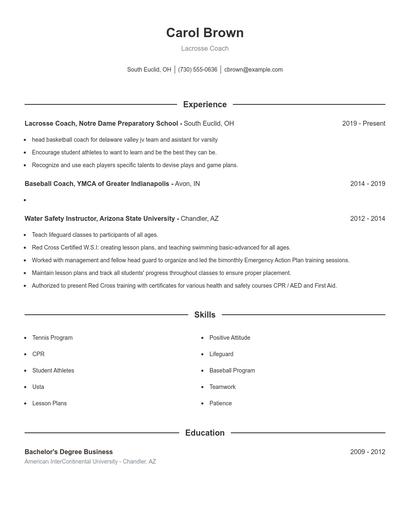 Lacrosse Coach Resume