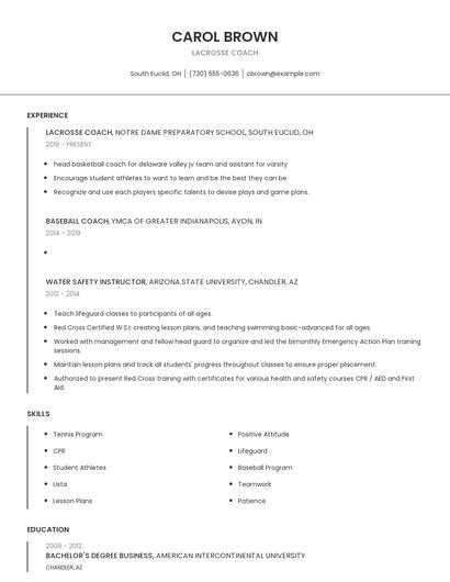 Lacrosse Coach Resume