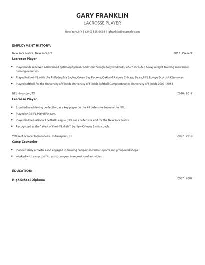 Lacrosse Player Resume