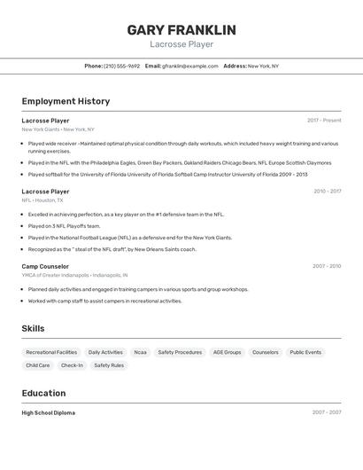 Lacrosse Player Resume