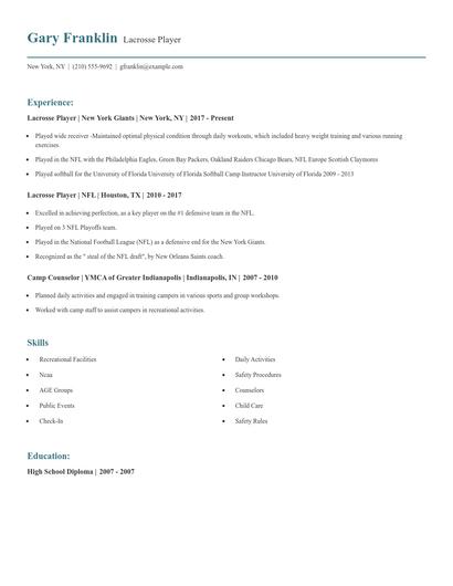 Lacrosse Player Resume