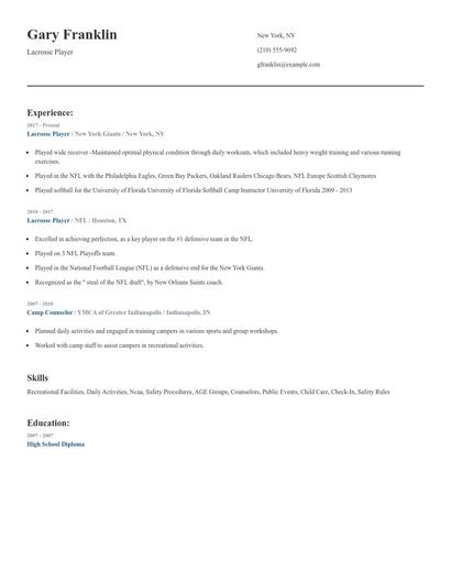 Lacrosse Player Resume