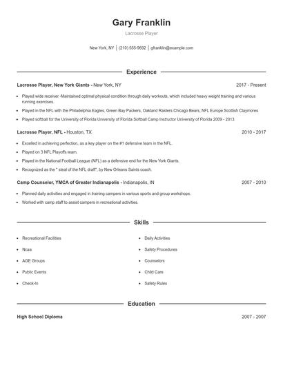 Lacrosse Player Resume