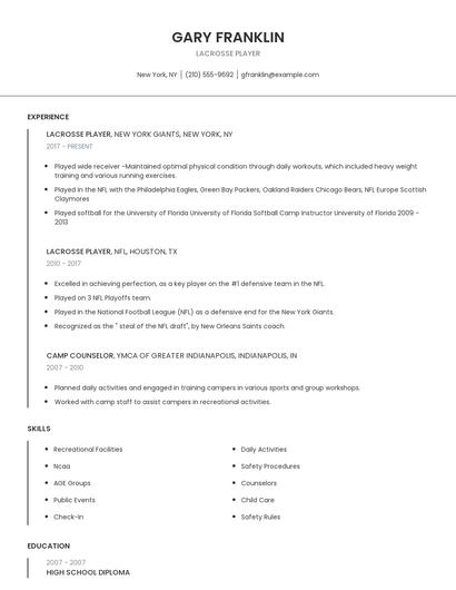 Lacrosse Player Resume