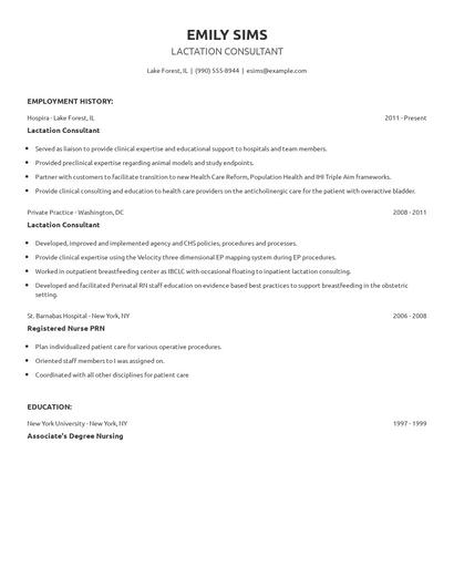 Lactation Consultant Resume