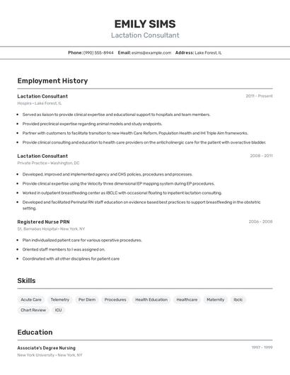 Lactation Consultant Resume