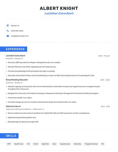 Lactation Consultant Resume