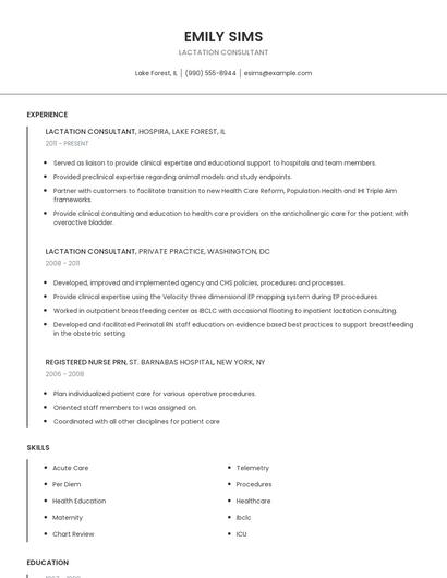 Lactation Consultant Resume
