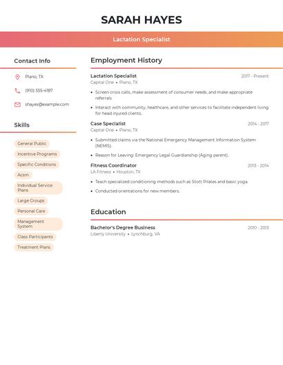 Lactation Specialist Resume