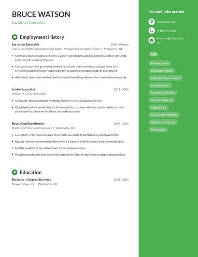 Lactation Specialist Resume