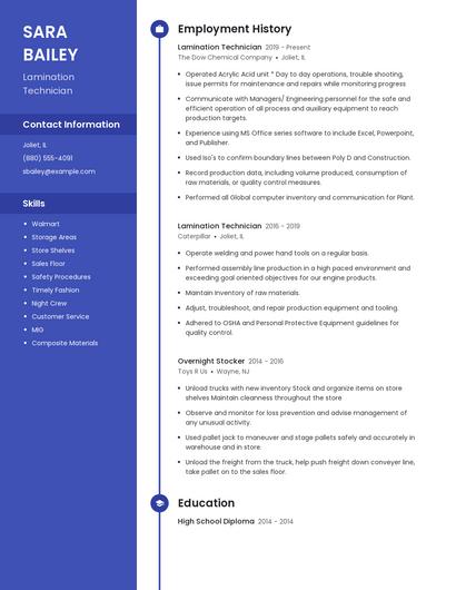 Lamination Technician Resume