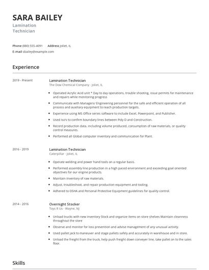 Lamination Technician Resume