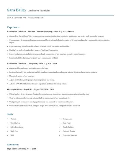Lamination Technician Resume