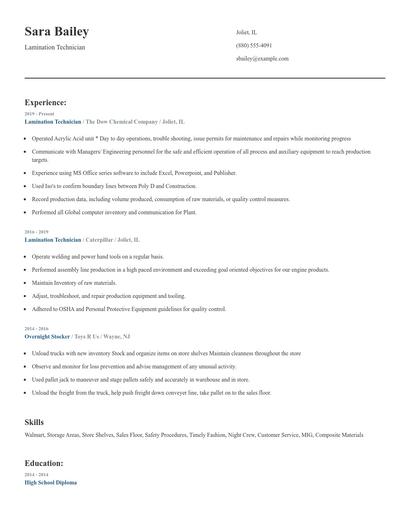 Lamination Technician Resume
