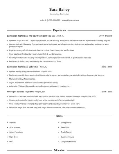 Lamination Technician Resume